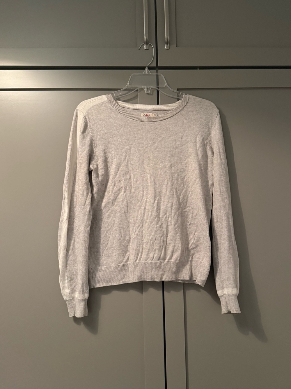 Fatherty Women’s Light Gray Long Sleeve Crewneck Sweater with white detailing